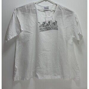 La Fixsun Women's Top L Oversize Blouse Linen Pullover Lagenlook Boxy Cats